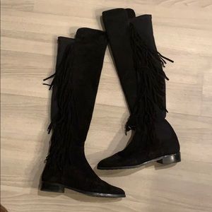 Stuart Weirzman Black Fringe over the knee boots